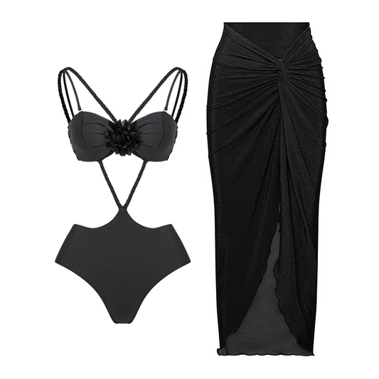 3D Flower One Piece Swimsuit and Skirt