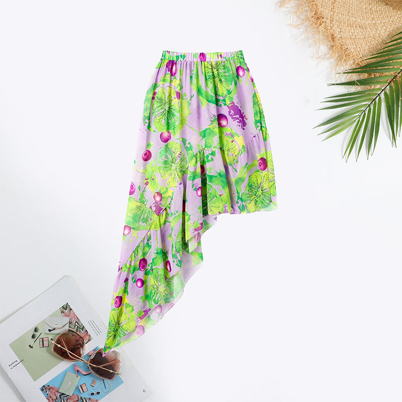 Fruit&Vegetable Print Tie Ruffle Trim Swimsuit