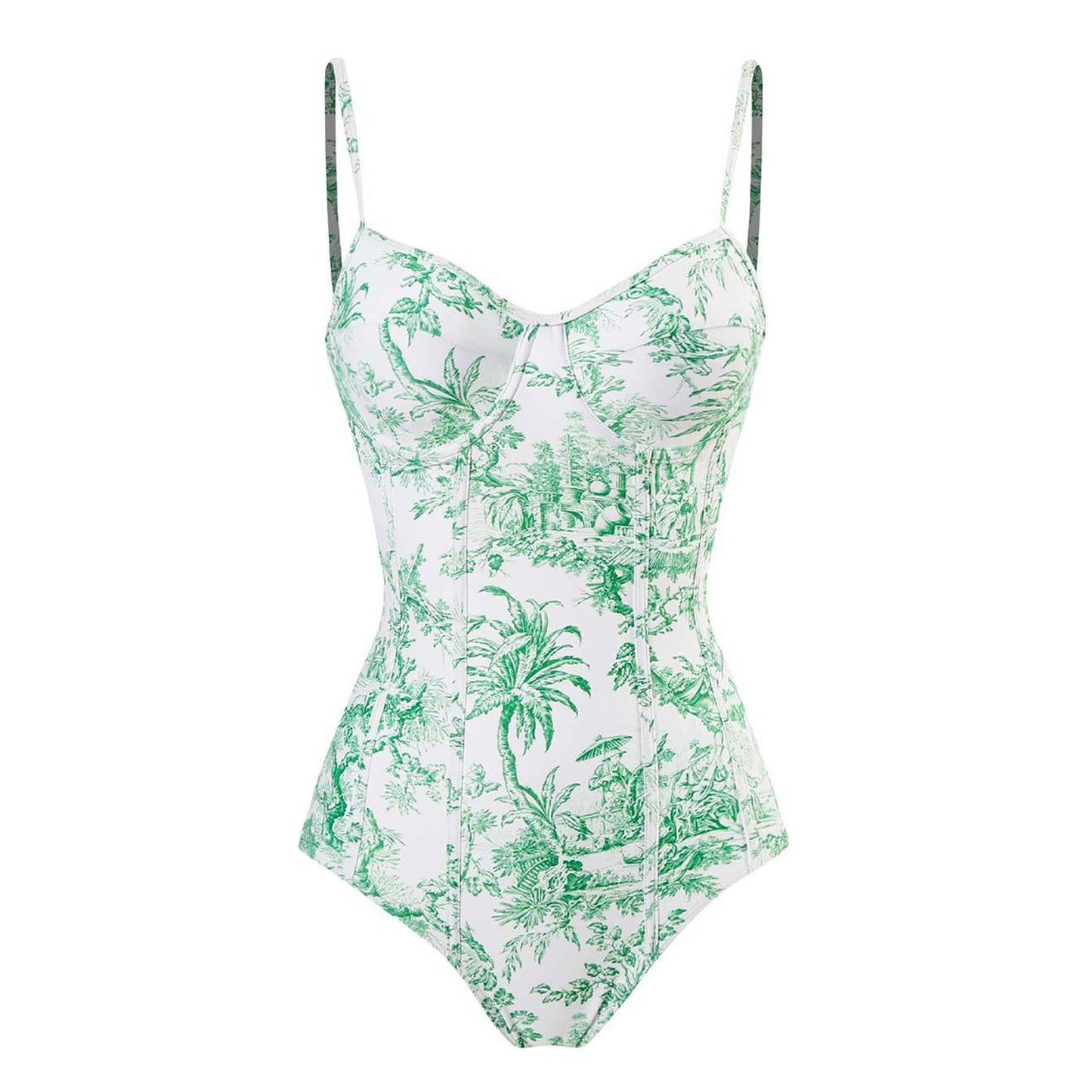 Print One Piece Swimsuit and Splicing Sarong