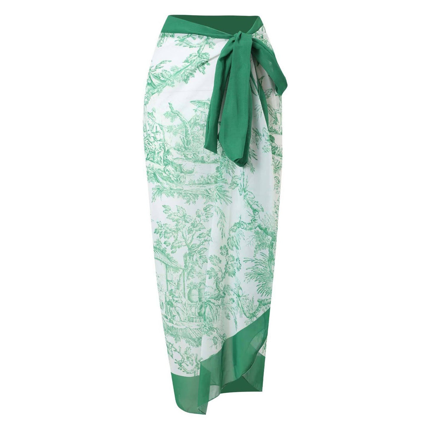 Print One Piece Swimsuit and Splicing Sarong