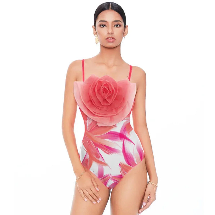 Sling 3D Flower Printed One Piece Swimsuit and Skirt(Shipped on Sep 24th)