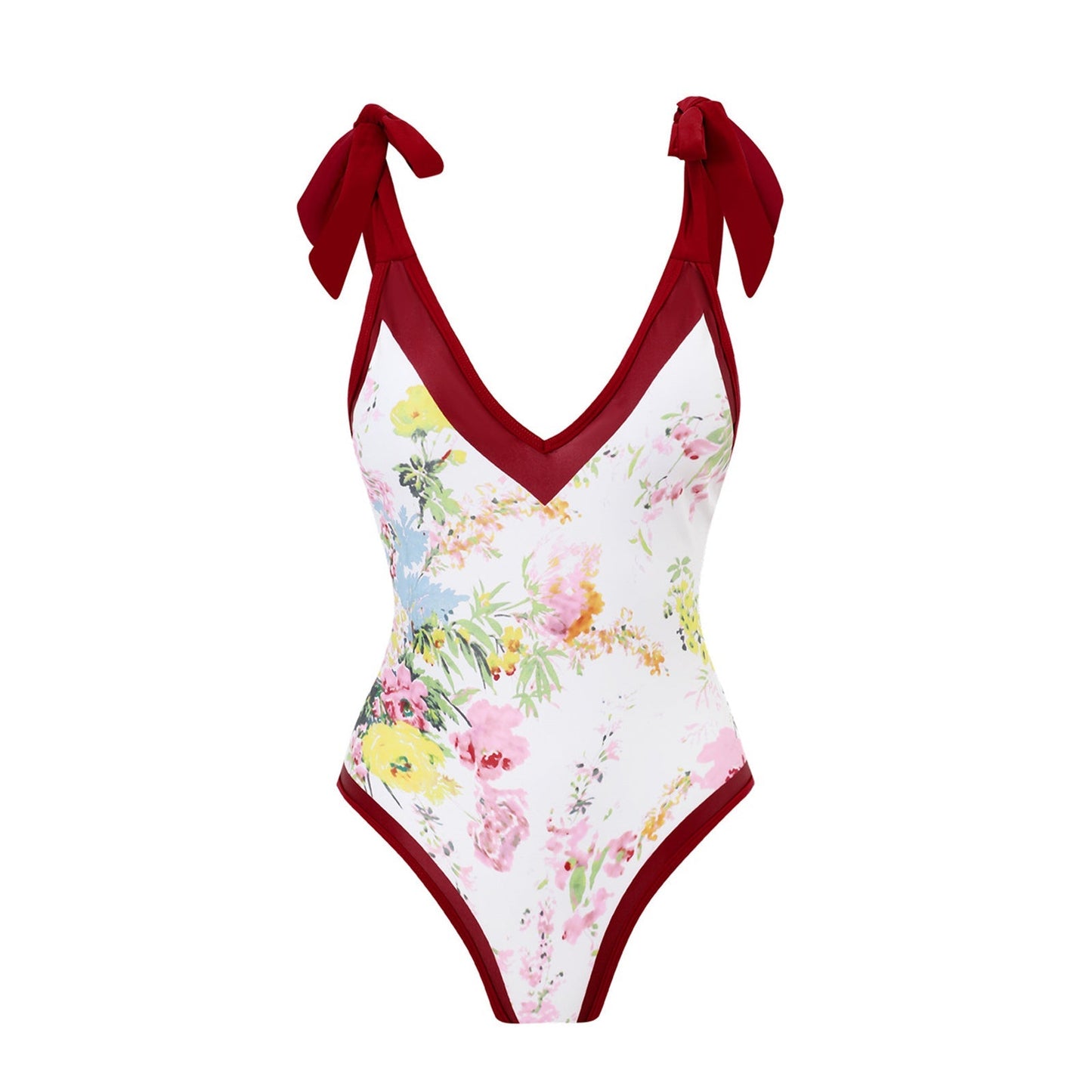 Print One Piece Swimsuit and Splicing Sarong