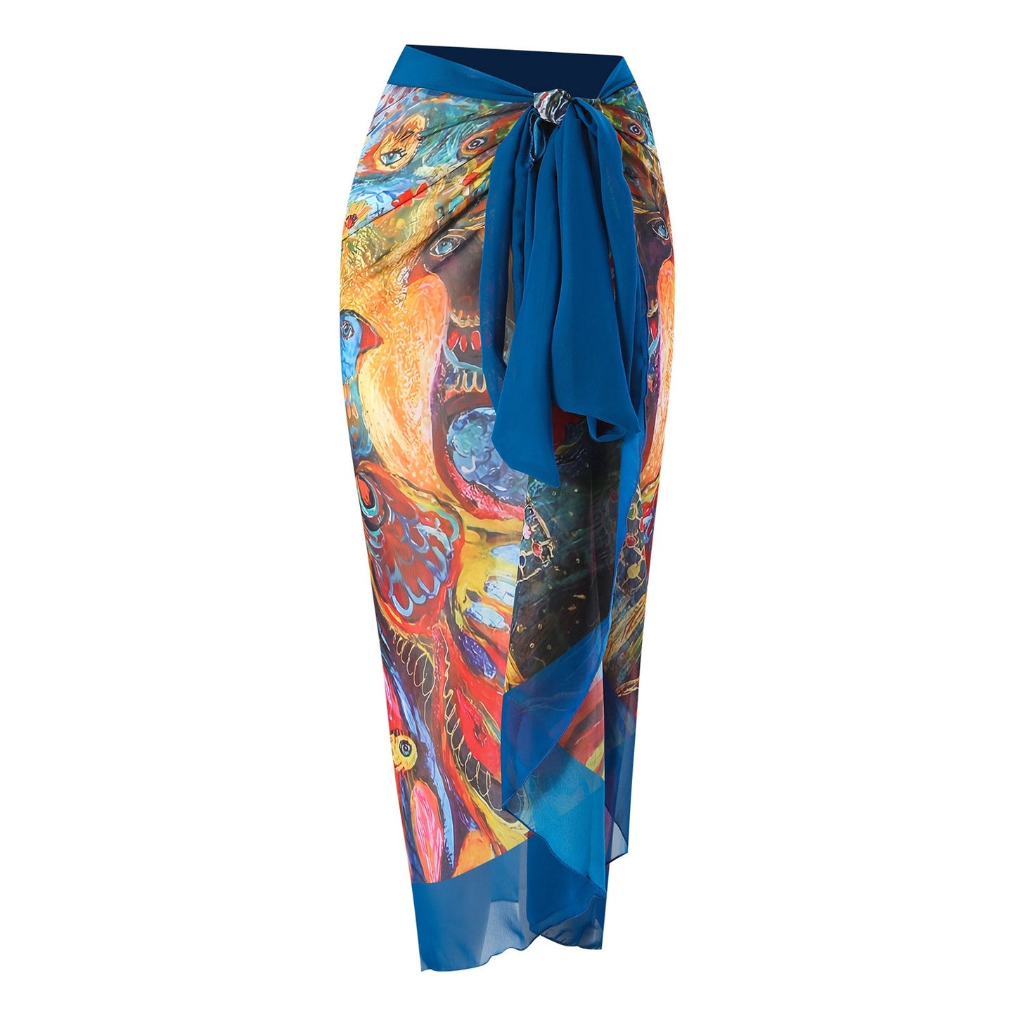 Print One Piece Swimsuit and Splicing Sarong