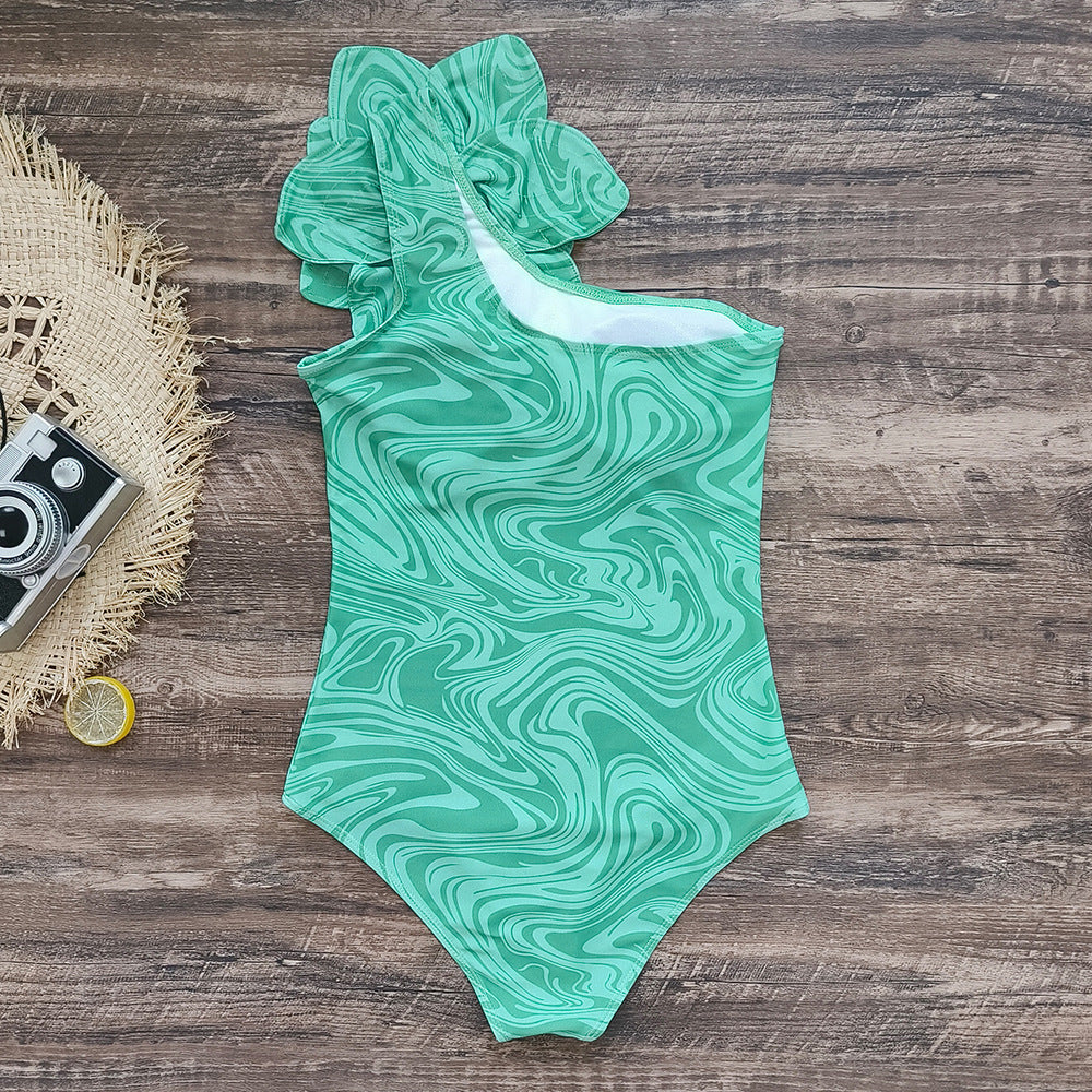 One Shoulder 3D Flower One Piece Swimsuit