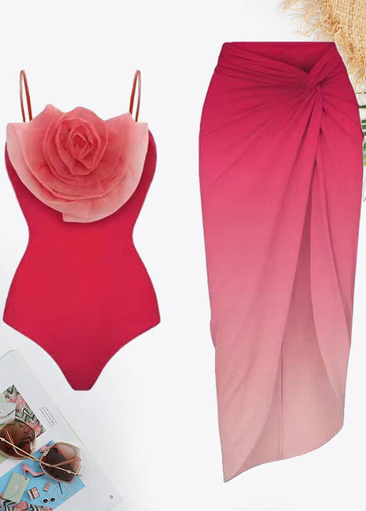 Ombre Flower Decoration Twist Front Swimsuit