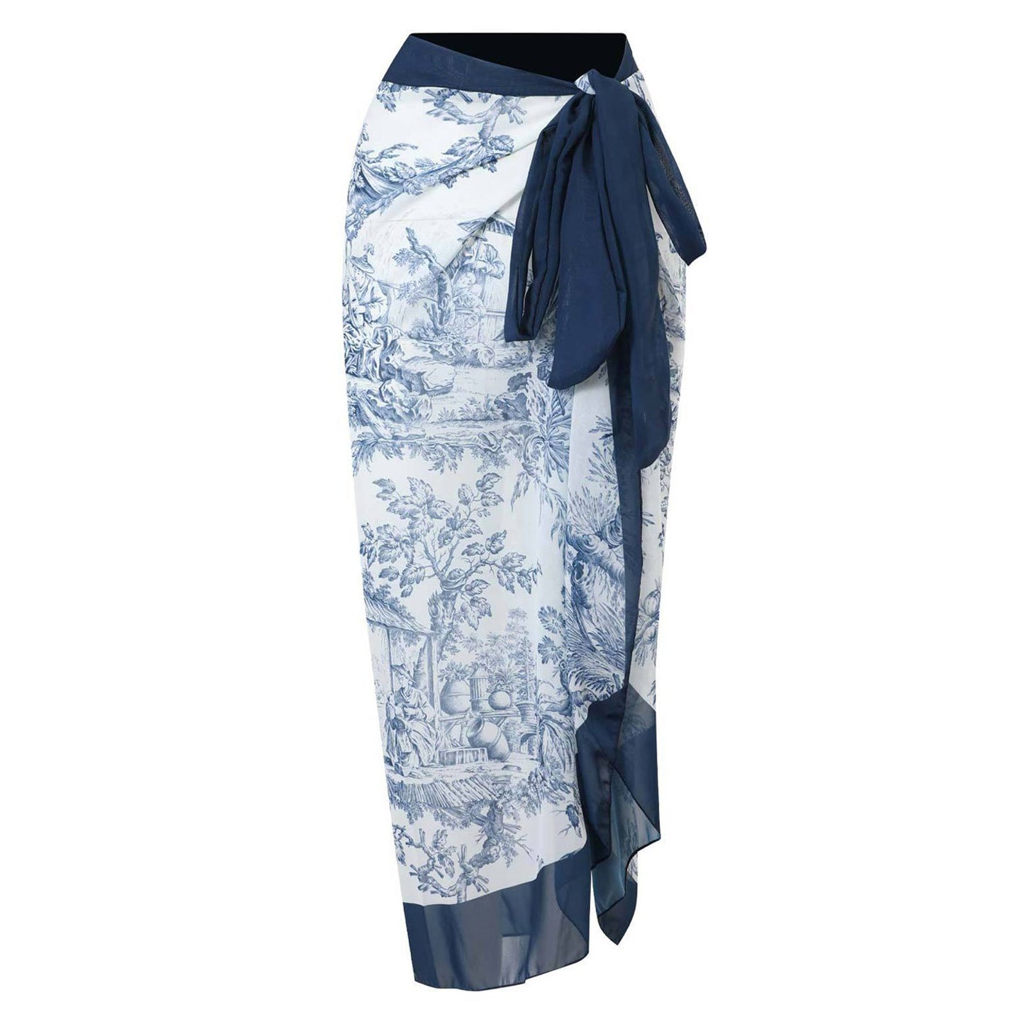 Print One Piece Swimsuit and Splicing Sarong