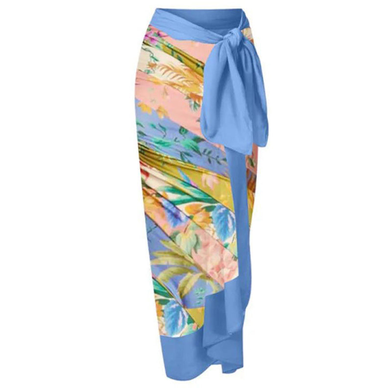 Print One Piece Swimsuit and Splicing Sarong