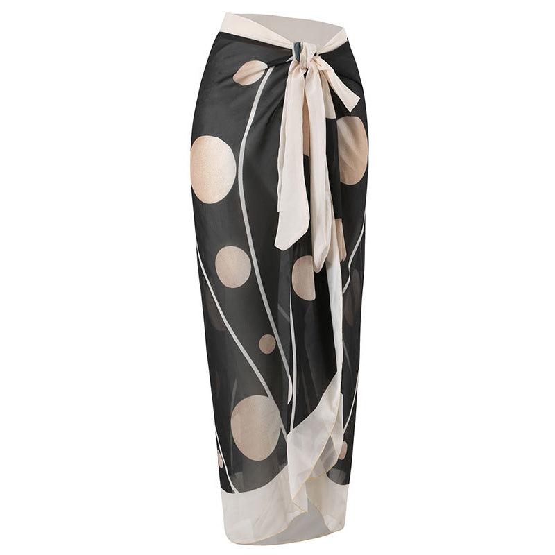 Print One Piece Swimsuit and Splicing Sarong