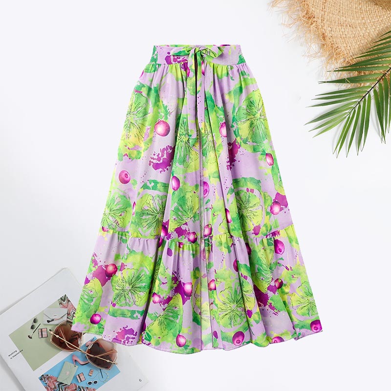 Fruit&Vegetable Print Cut Out Tie Ruffle Hem Swimsuit