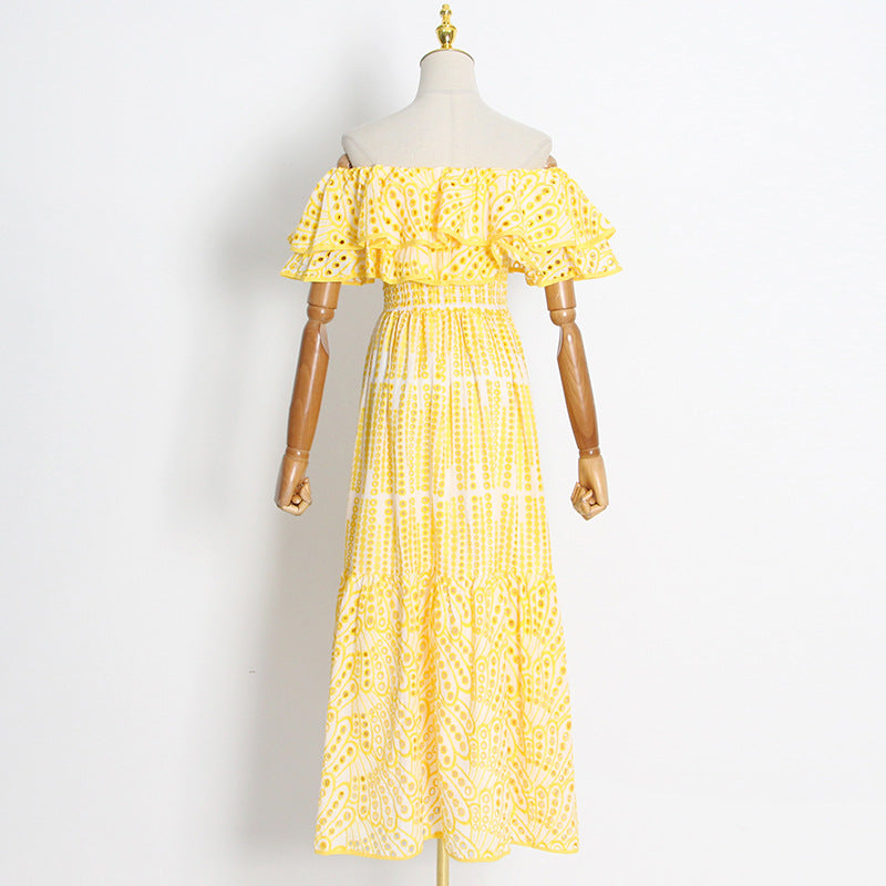 Double Ruffle Embroidery Hollow Out Dress
