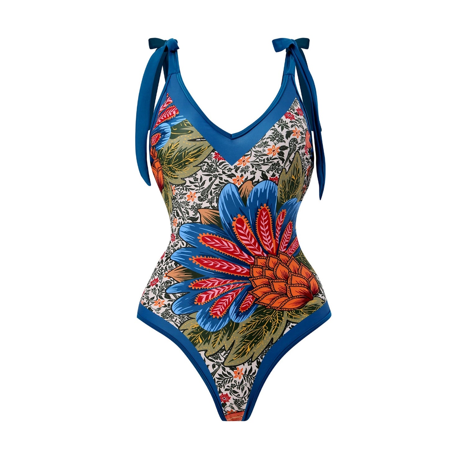 Print One Piece Swimsuit and Splicing Sarong
