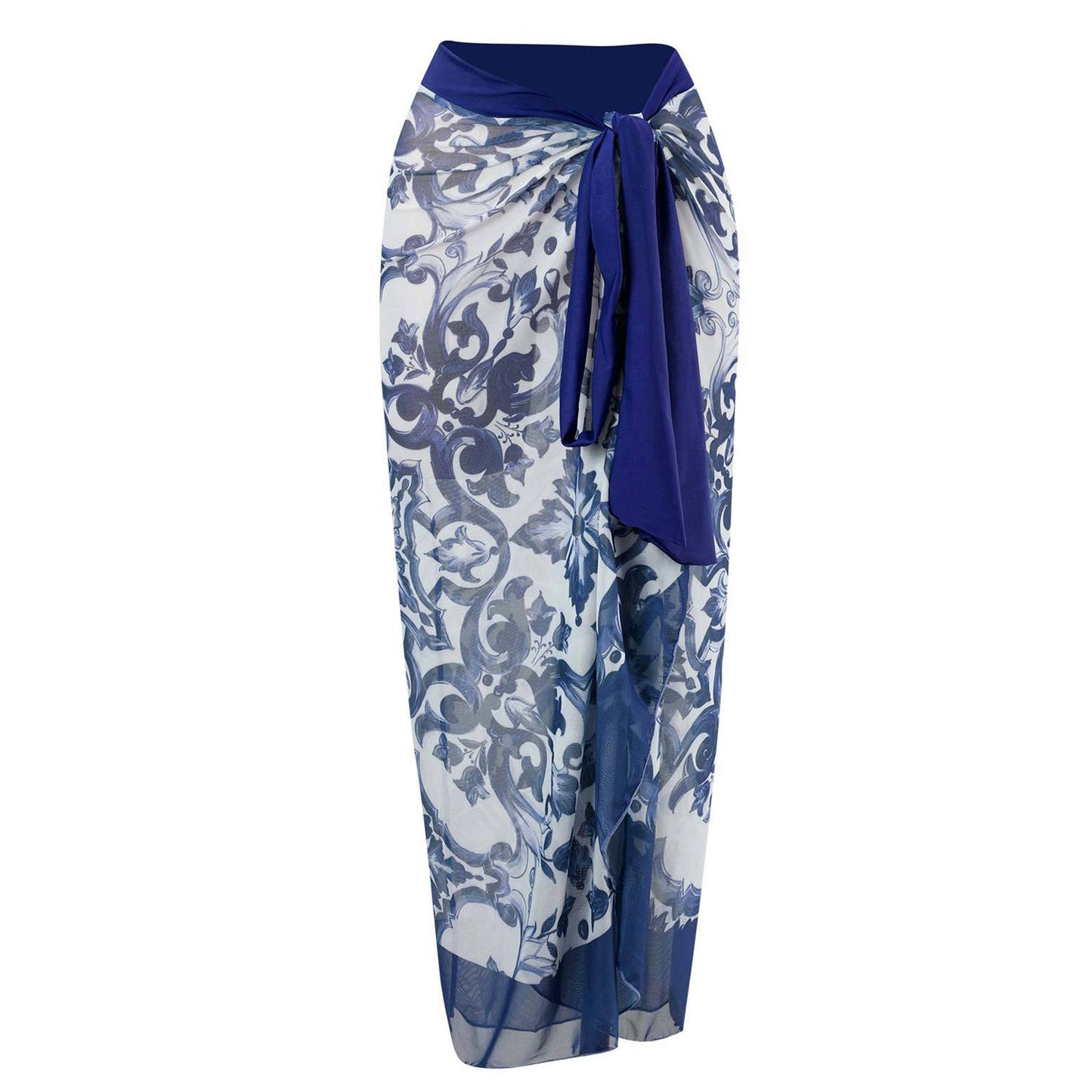Print One Piece Swimsuit and Splicing Sarong