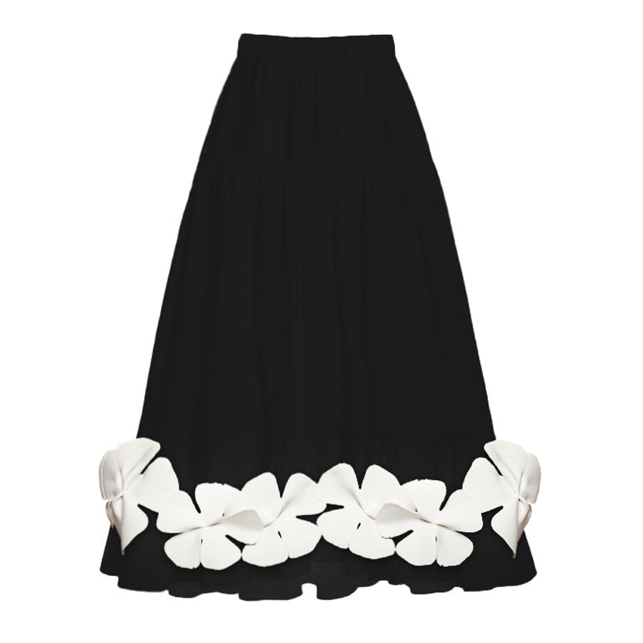 One Shoulder 3D Flower Black Bikini Swimsuit and Skirt