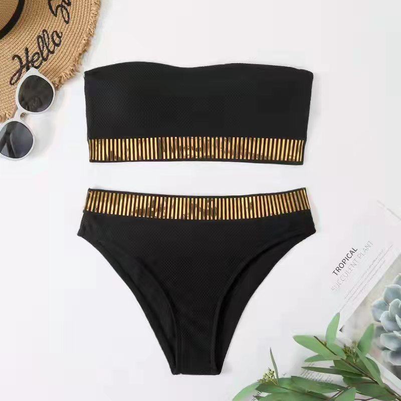 Sequin Decor Bandeau BIkini Swimsuit