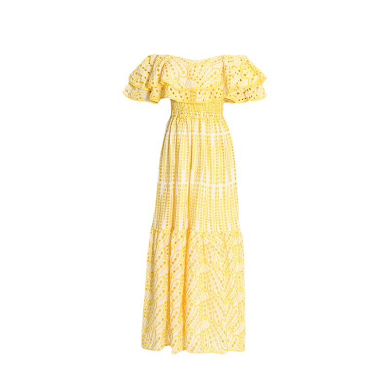 Double Ruffle Embroidery Hollow Out Dress