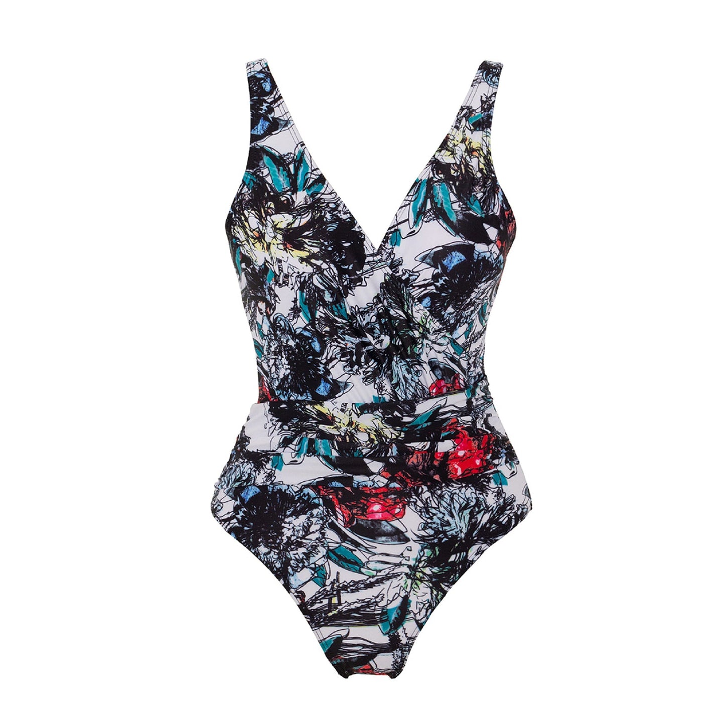 Print One Piece Swimsuit and Splicing Sarong