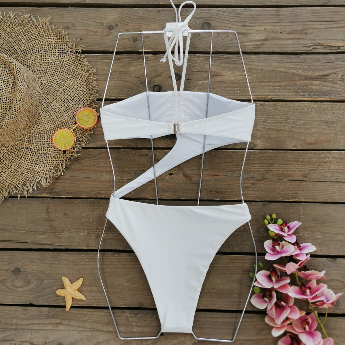3D Flower Halter Cutout One Piece Swimsuit