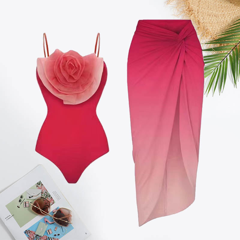 Ombre Flower Decoration Twist Front Swimsuit