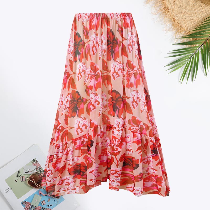 Floral Print Cut Out Ruffle Hem Swimsuit