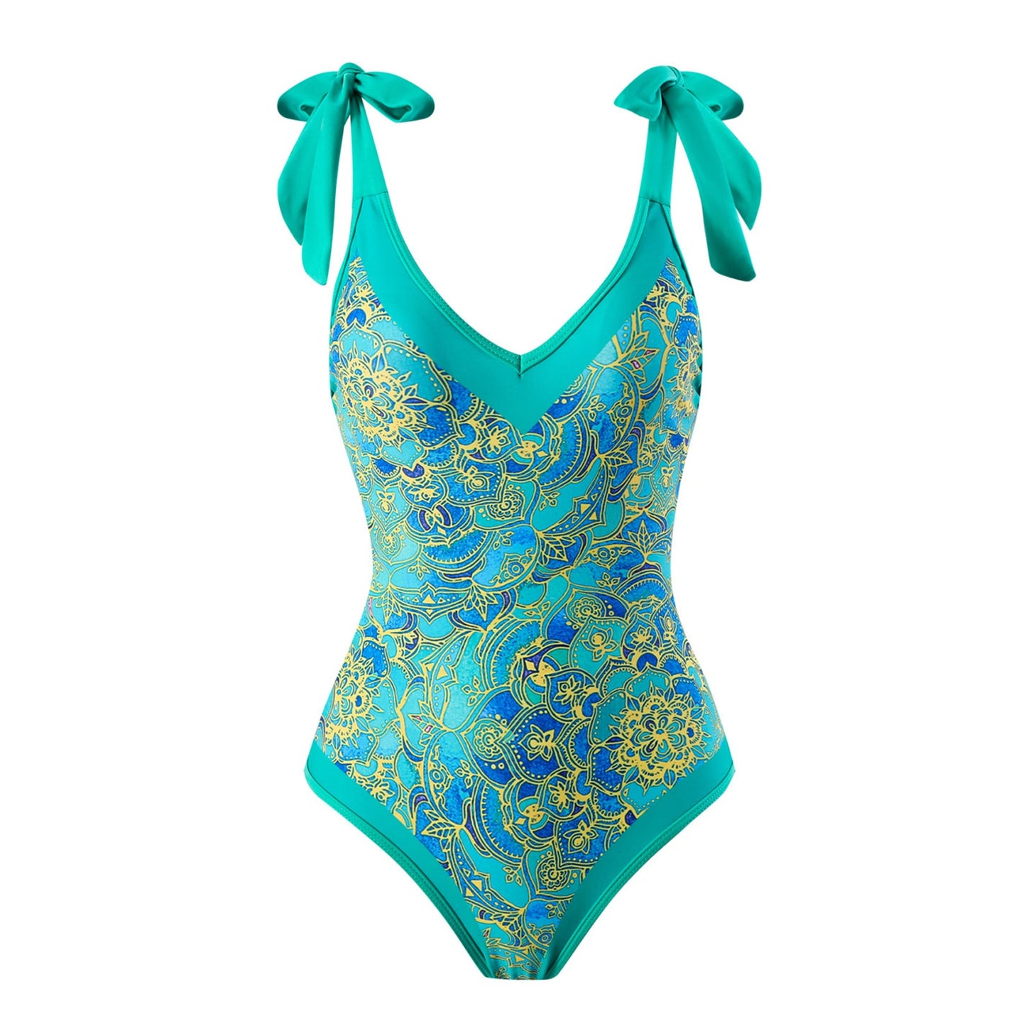 Print One Piece Swimsuit and Splicing Sarong