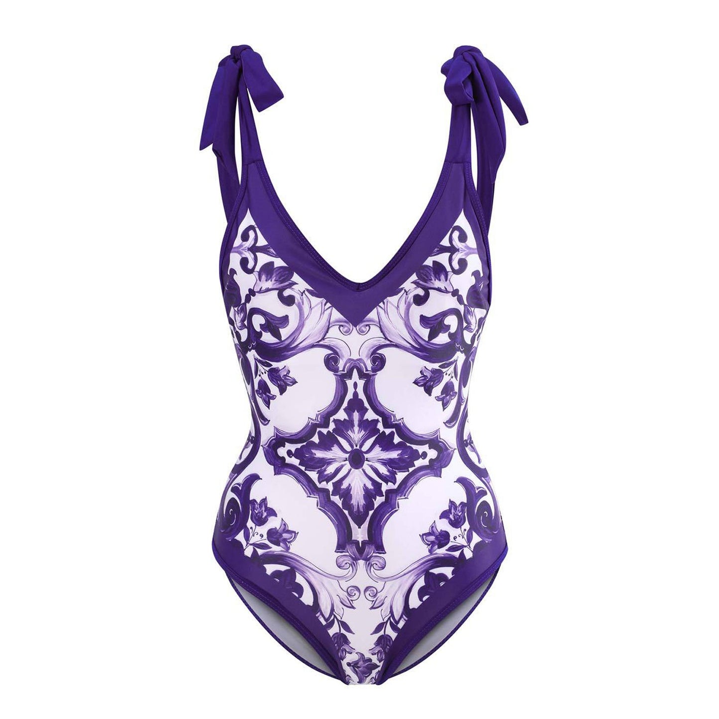 Print One Piece Swimsuit and Splicing Sarong