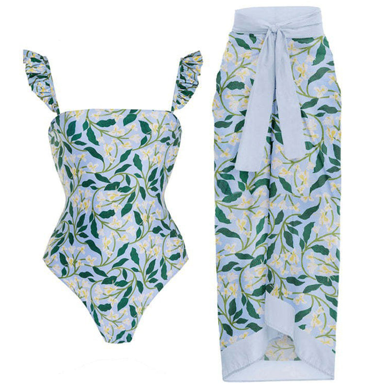 Printed Simple Fashion One Piece Swimsuit and Sarong