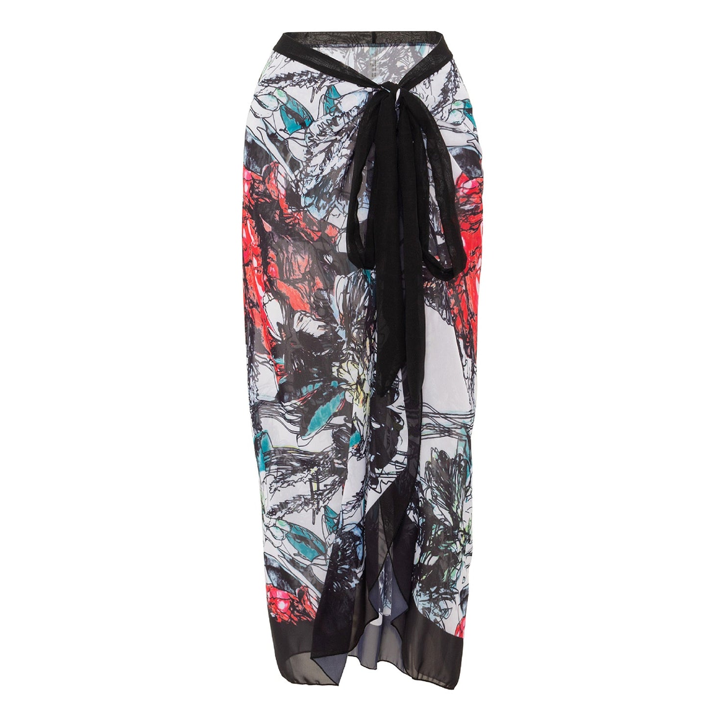Print One Piece Swimsuit and Splicing Sarong