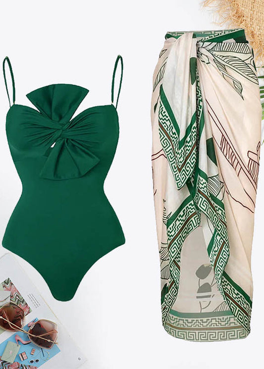 Graphic Print Twist Bow Front Tie Swimsuit