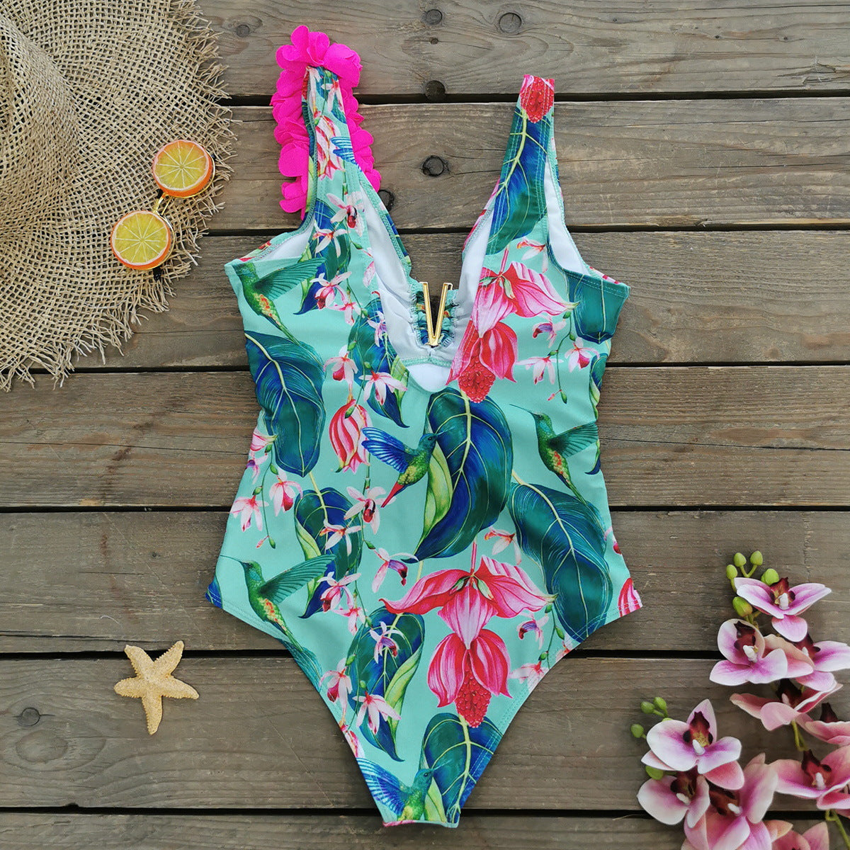 3D Flower Blossom Printed One Piece Swimsuit