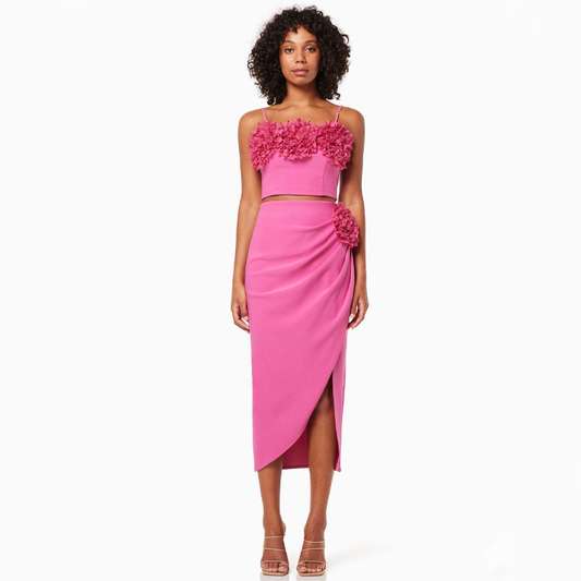 3D Flower Slit Top and Skirt Set