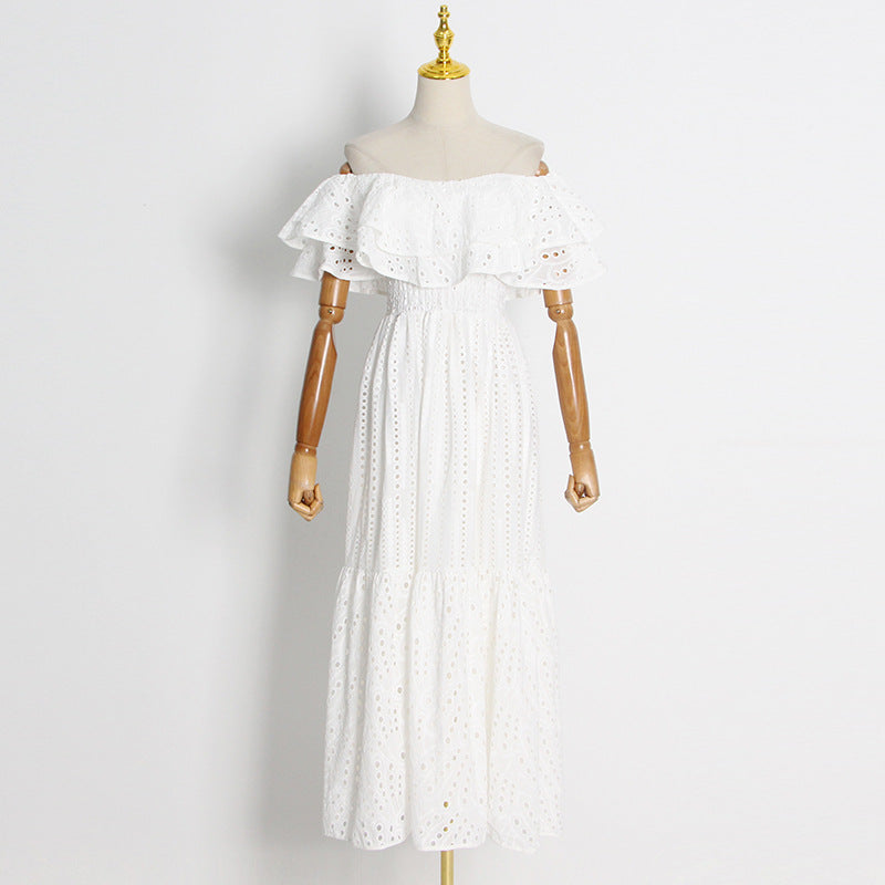 Double Ruffle Embroidery Hollow Out Dress