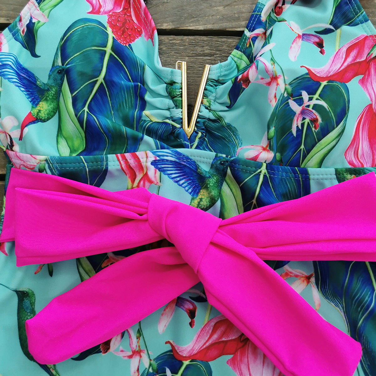 3D Flower Blossom Printed One Piece Swimsuit