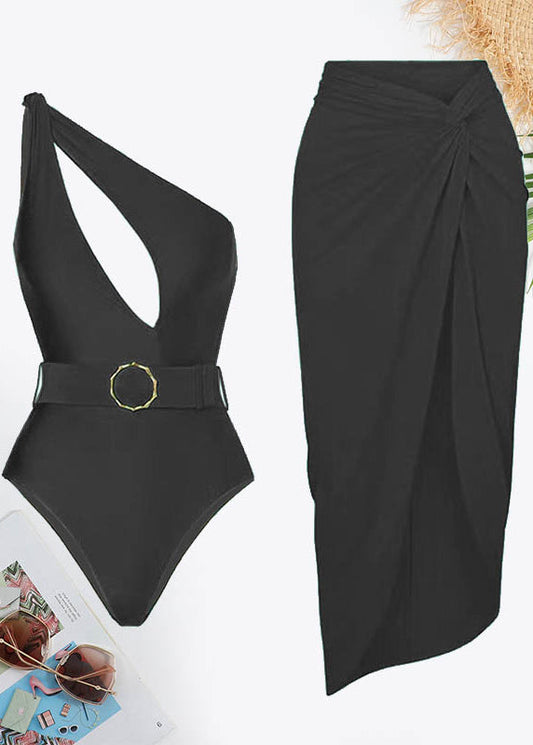 One Shoulder Cut Out Backless Belted Twist Front Swimsuit